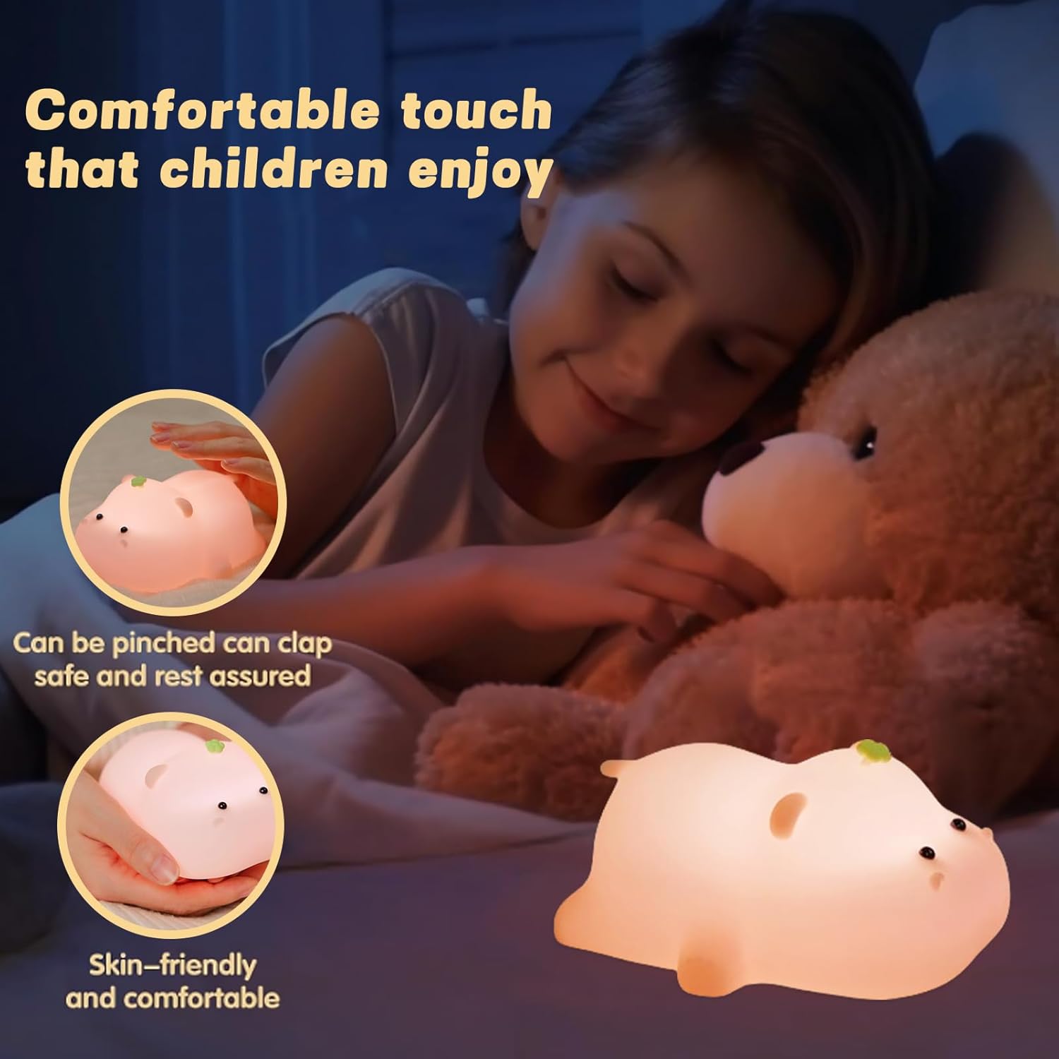 Silicone Night Light, Kids Night Light, Cute Hippo Design, Rechargeable, Pink - Image 4