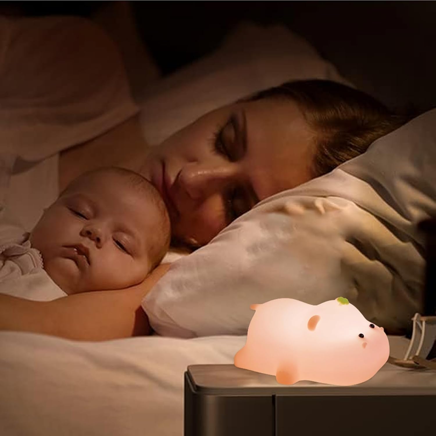 Silicone Night Light, Kids Night Light, Cute Hippo Design, Rechargeable, Pink - Image 5