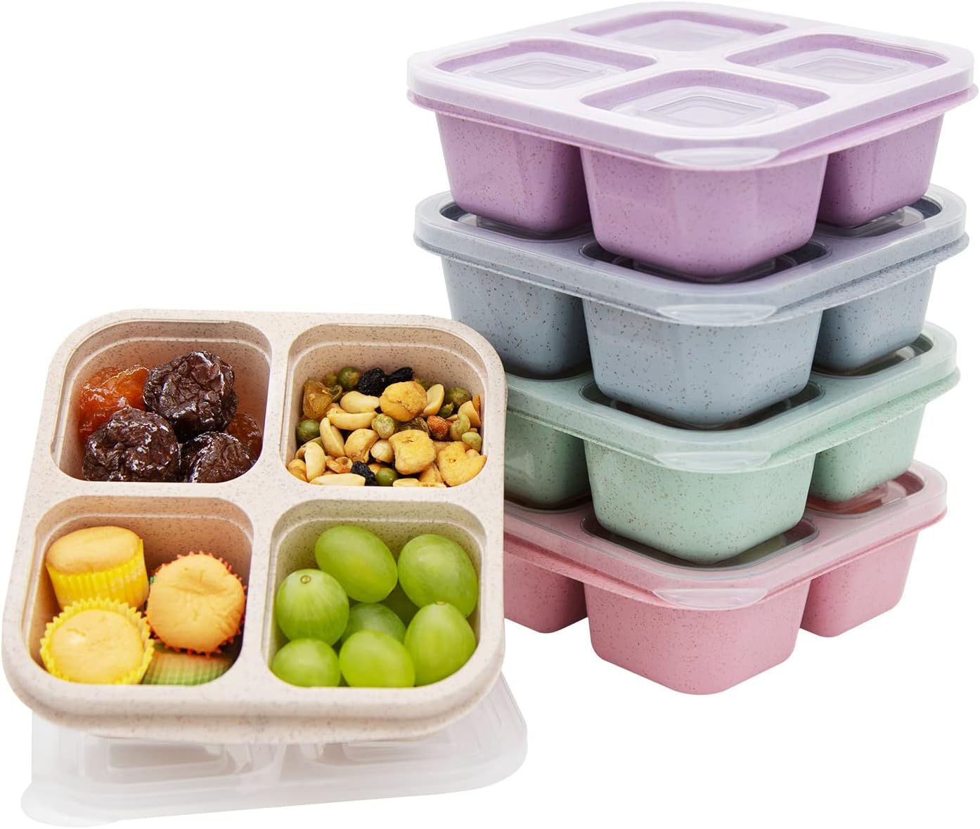 5 Pack Bento Lunch Box，4 Compartment Snack Containers，Divided Bento Snack Box，Meal Prep Lunch Containers, Lunch Box Kids/Toddle/Adults,Food Storage Containers for School, Work and Travel (5 pack) - Image 1