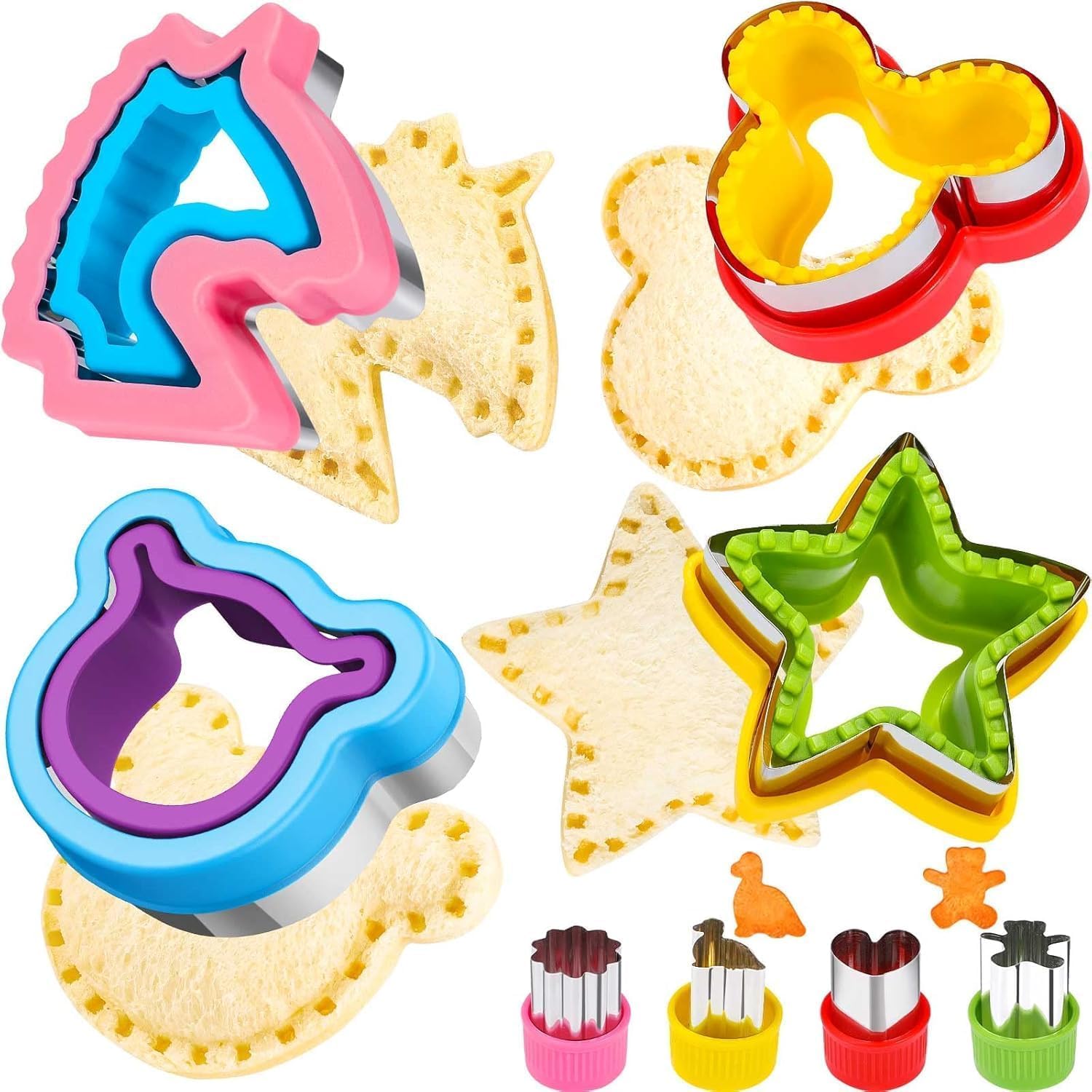 8 Pcs Sandwich Cutter Maker, Bear Mouse Unicorn Star Shape Sandwich Cutters for Kids Lunch, Bread Decruster Sandwiches Cruster Fruit Cutters Cookie Mold for Boys Girls Bento Box - Image 1