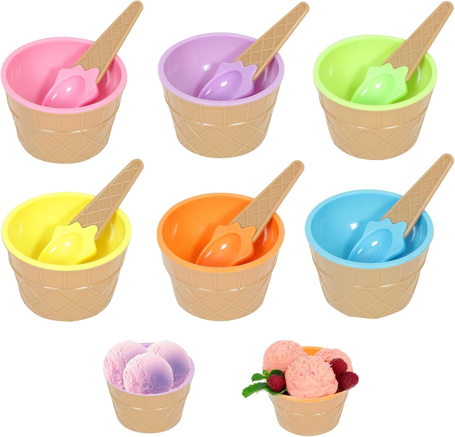 6 Pack Plastic Ice Cream Bowls with Spoons,Reusable Plastic ice Cream Cups,Cartoon Candy Colorice Cream Bowls Set for Sundae Frozen Yogurt Summer Holiday Parties - Image 1