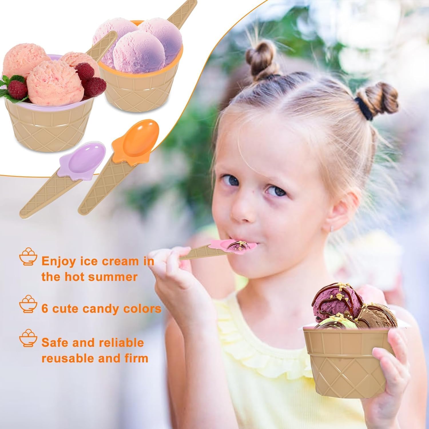 6 Pack Plastic Ice Cream Bowls with Spoons,Reusable Plastic ice Cream Cups,Cartoon Candy Colorice Cream Bowls Set for Sundae Frozen Yogurt Summer Holiday Parties - Image 4
