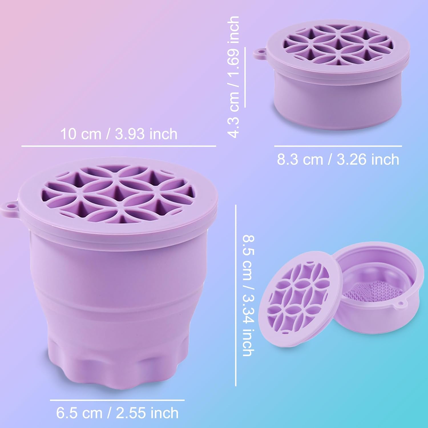 Makeup Brushes Cleaner Mat with Brush Storage Holder, Folding Portable Washing Tool for Makeup Brush Cleaning, 2 In 1 Silicone Brush Cleaner Pad & Cosmetic Brush Organizer Rack (Purple) - Image 2