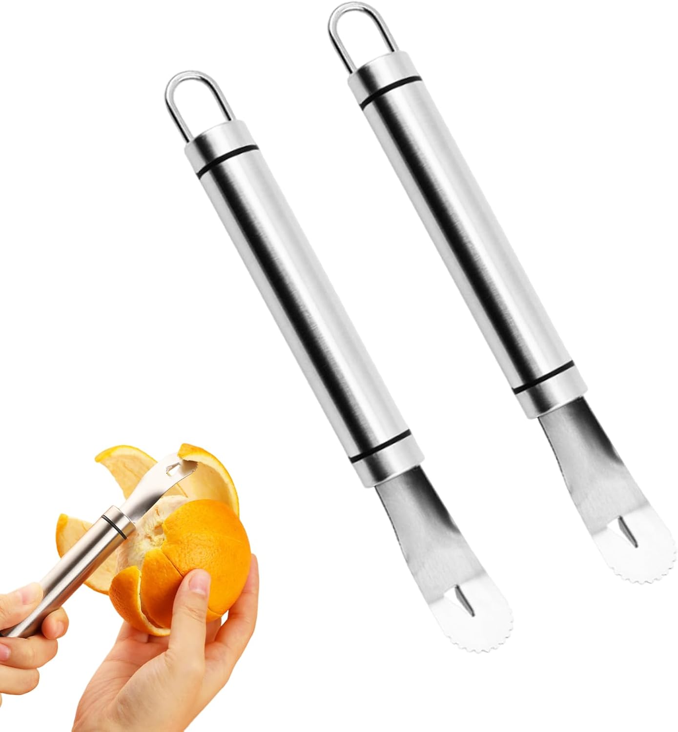 2PCS Stainless Steel Orange Peeler，Grapefruit Peeler，Easy to Peel, Long Handle Orange Citrus Peeler Tool, Triangular-Blade & Zigzag-Shovel Orange Peeler Gadget(2PCS) - Image 1