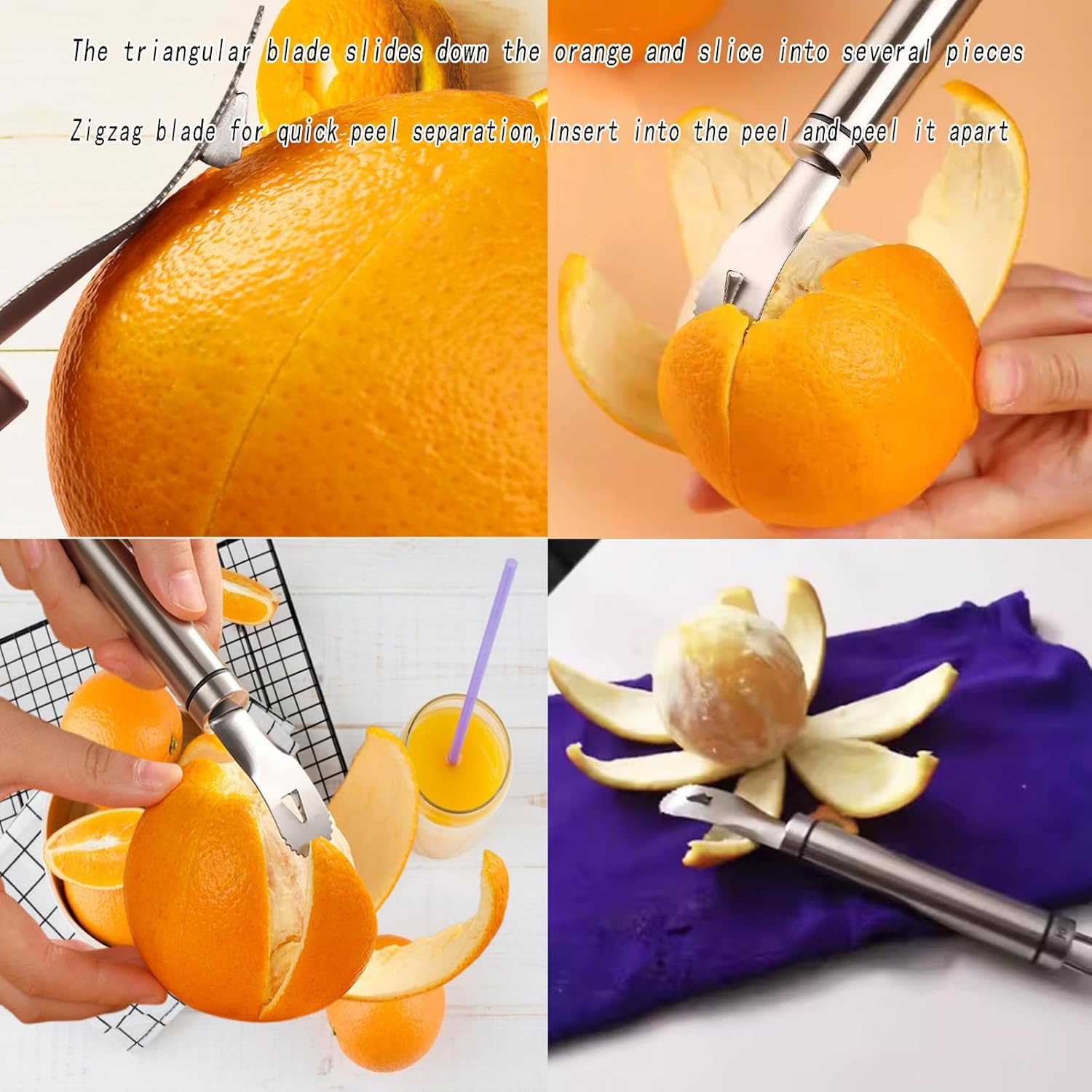 2PCS Stainless Steel Orange Peeler，Grapefruit Peeler，Easy to Peel, Long Handle Orange Citrus Peeler Tool, Triangular-Blade & Zigzag-Shovel Orange Peeler Gadget(2PCS) - Image 2