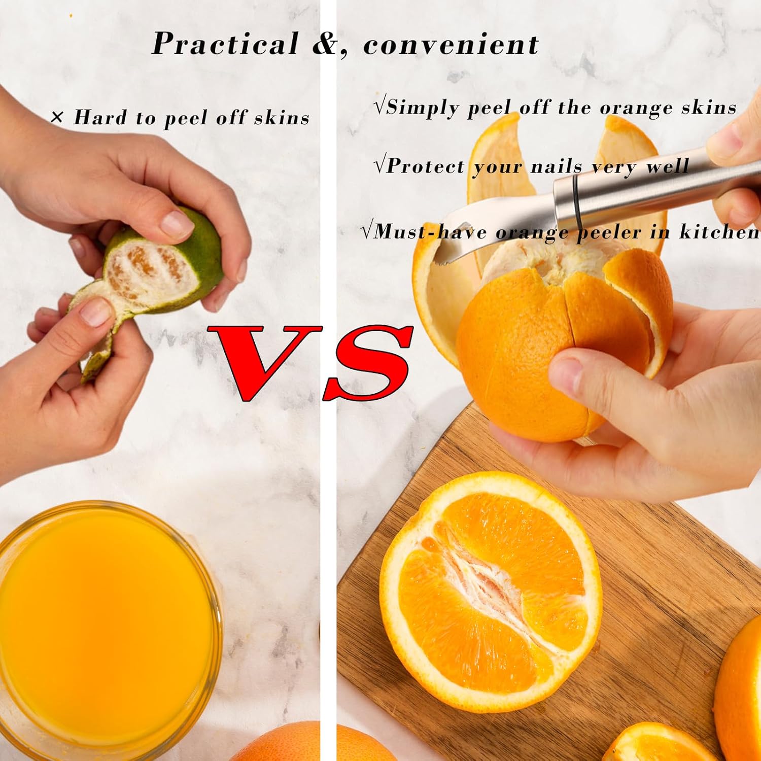 2PCS Stainless Steel Orange Peeler，Grapefruit Peeler，Easy to Peel, Long Handle Orange Citrus Peeler Tool, Triangular-Blade & Zigzag-Shovel Orange Peeler Gadget(2PCS) - Image 3