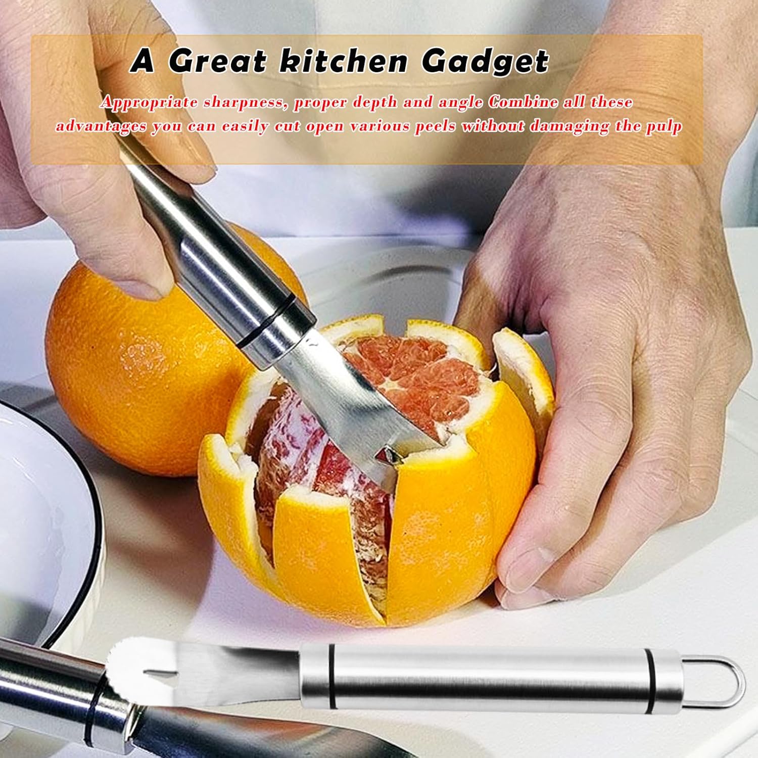 2PCS Stainless Steel Orange Peeler，Grapefruit Peeler，Easy to Peel, Long Handle Orange Citrus Peeler Tool, Triangular-Blade & Zigzag-Shovel Orange Peeler Gadget(2PCS) - Image 5