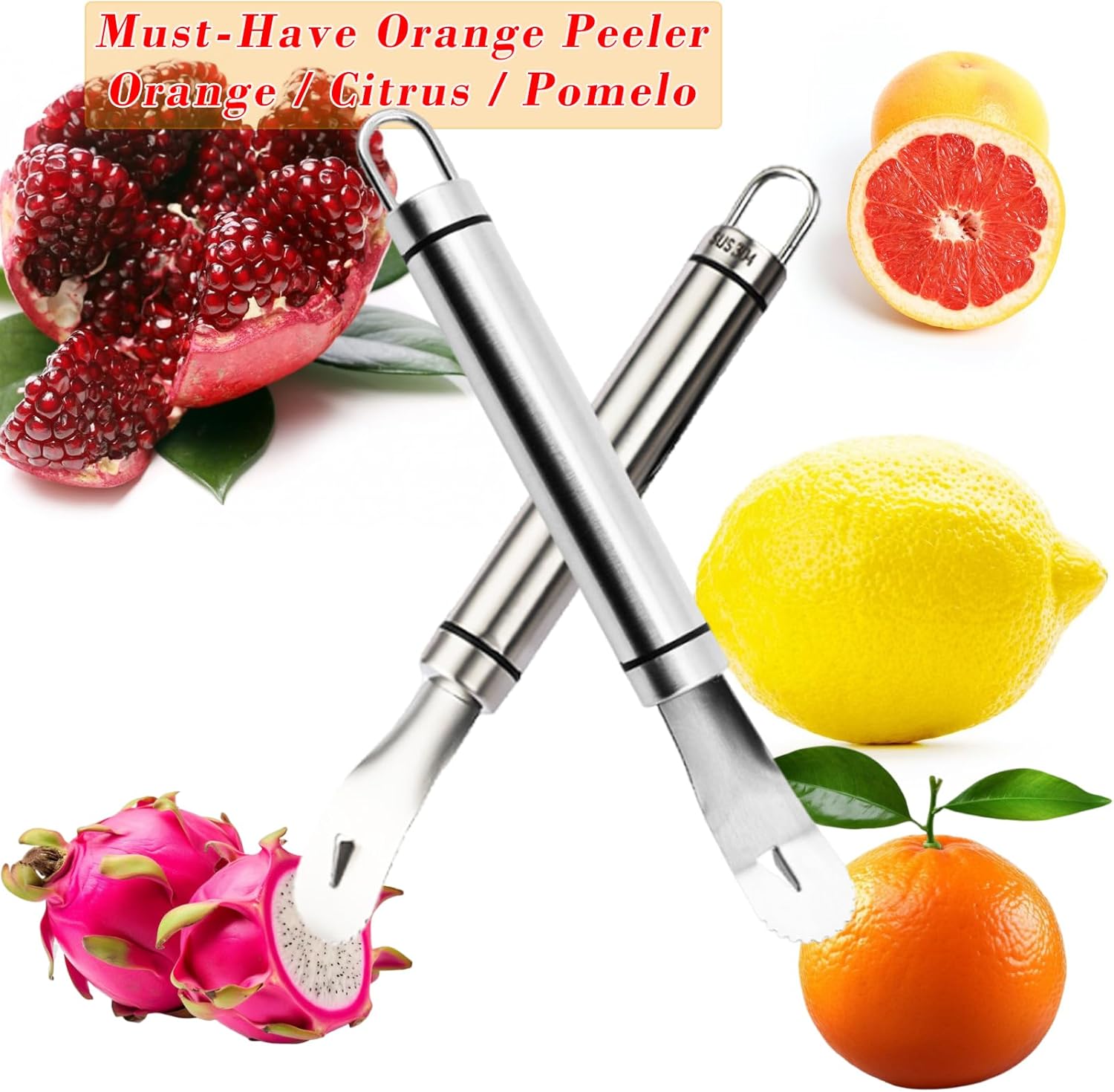 2PCS Stainless Steel Orange Peeler，Grapefruit Peeler，Easy to Peel, Long Handle Orange Citrus Peeler Tool, Triangular-Blade & Zigzag-Shovel Orange Peeler Gadget(2PCS) - Image 6