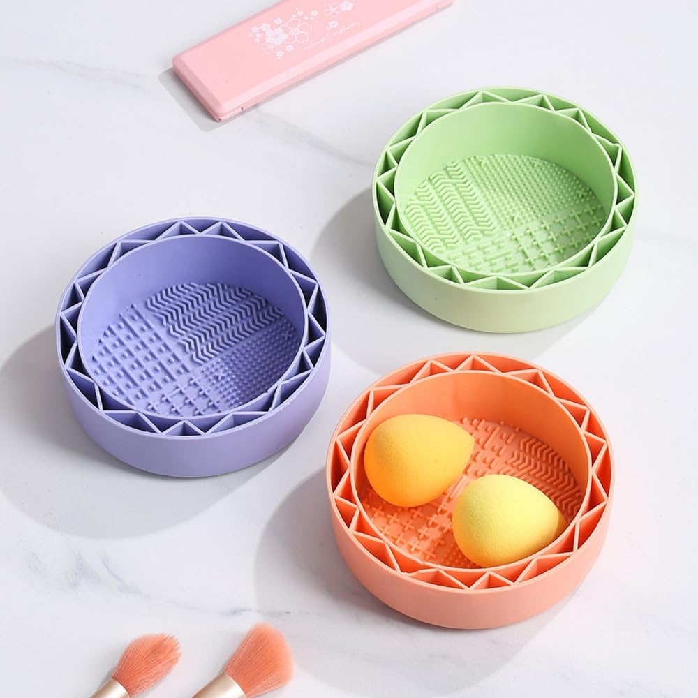 Makeup Brush Cleaner, Sillicon Brushes Cleaning Mat Brush Holder Bowl Prtable Cleaning Tool (Purple) - Image 2