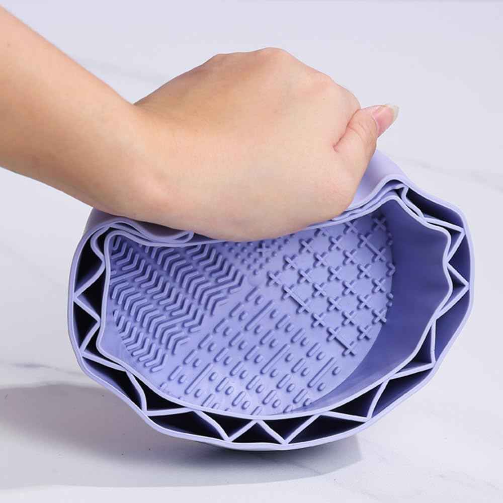 Makeup Brush Cleaner, Sillicon Brushes Cleaning Mat Brush Holder Bowl Prtable Cleaning Tool (Purple) - Image 5