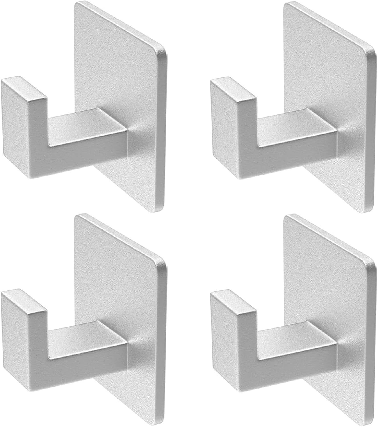 Adhesive Towel Hooks, 4 Pack Sticky Hooks for Hanging Heavy Duty, Coat/Towel Hooks Wall Hooks for Bathroom Kitchen Hotel (Silver) - Image 1