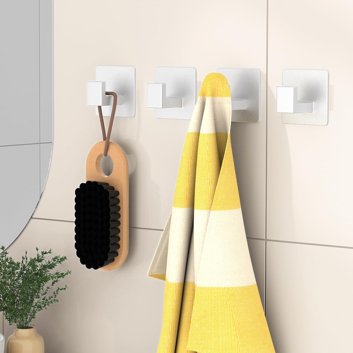 Adhesive Towel Hooks, 4 Pack Sticky Hooks for Hanging Heavy Duty, Coat/Towel Hooks Wall Hooks for Bathroom Kitchen Hotel (Silver) - Image 3