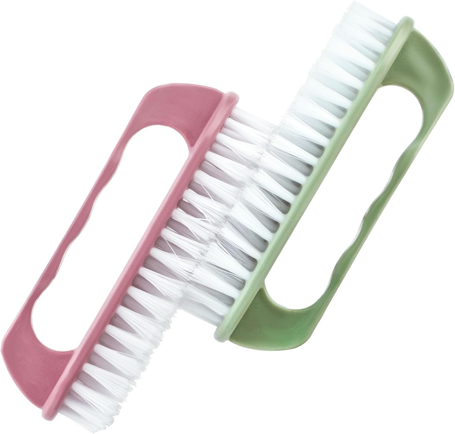 Hand Nail Cleaning Brush, 2 Pcs Durable Stiff Bristles Fingernails Scrub Cleaner with Handle(Pink, Green) - Image 1