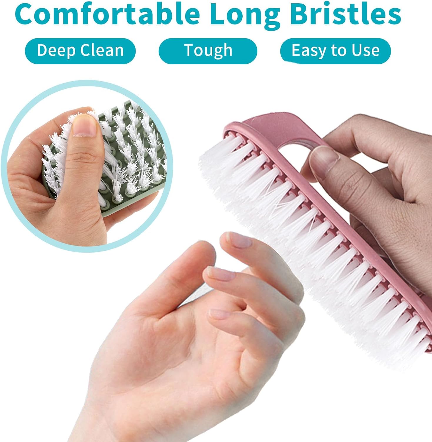 Hand Nail Cleaning Brush, 2 Pcs Durable Stiff Bristles Fingernails Scrub Cleaner with Handle(Pink, Green) - Image 4