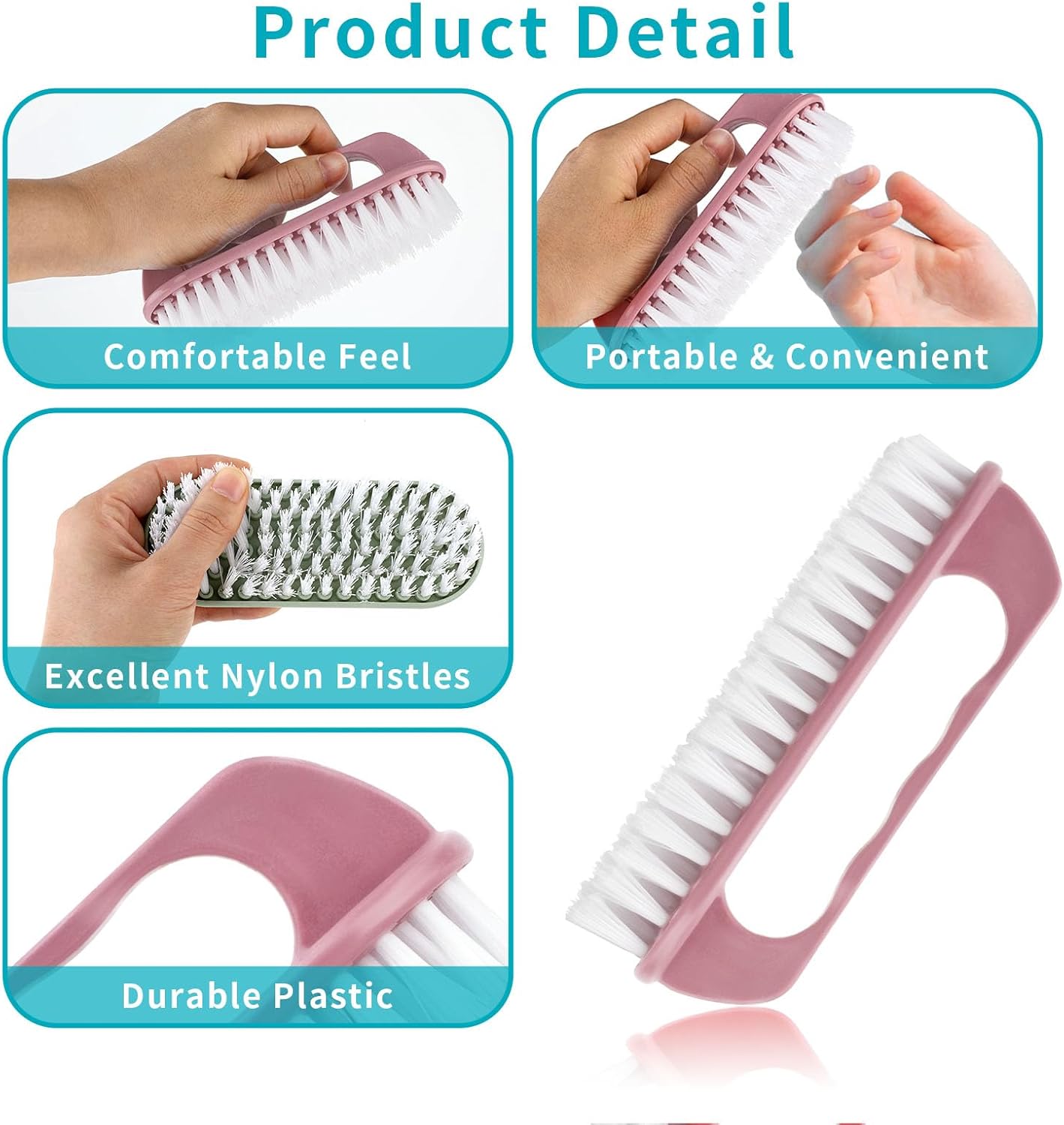 Hand Nail Cleaning Brush, 2 Pcs Durable Stiff Bristles Fingernails Scrub Cleaner with Handle(Pink, Green) - Image 5