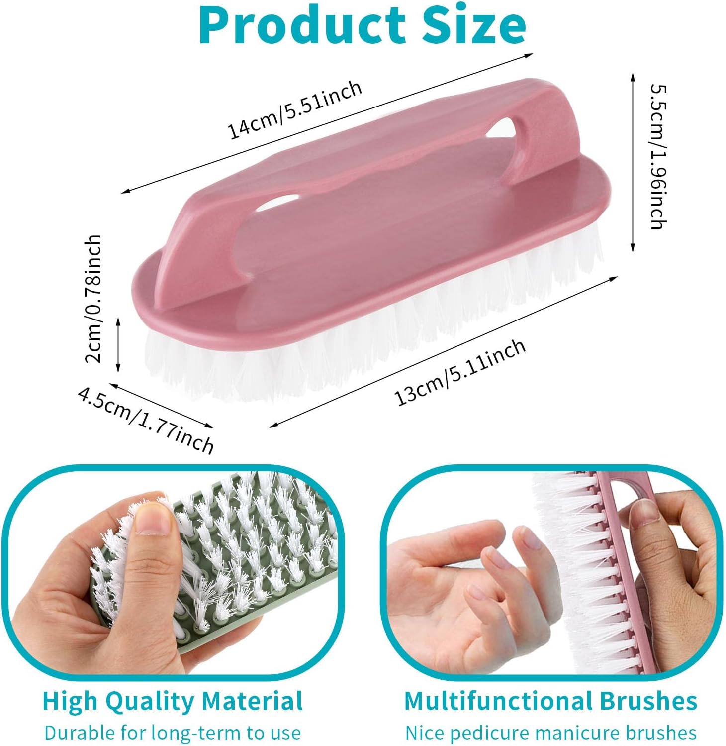 Hand Nail Cleaning Brush, 2 Pcs Durable Stiff Bristles Fingernails Scrub Cleaner with Handle(Pink, Green) - Image 6
