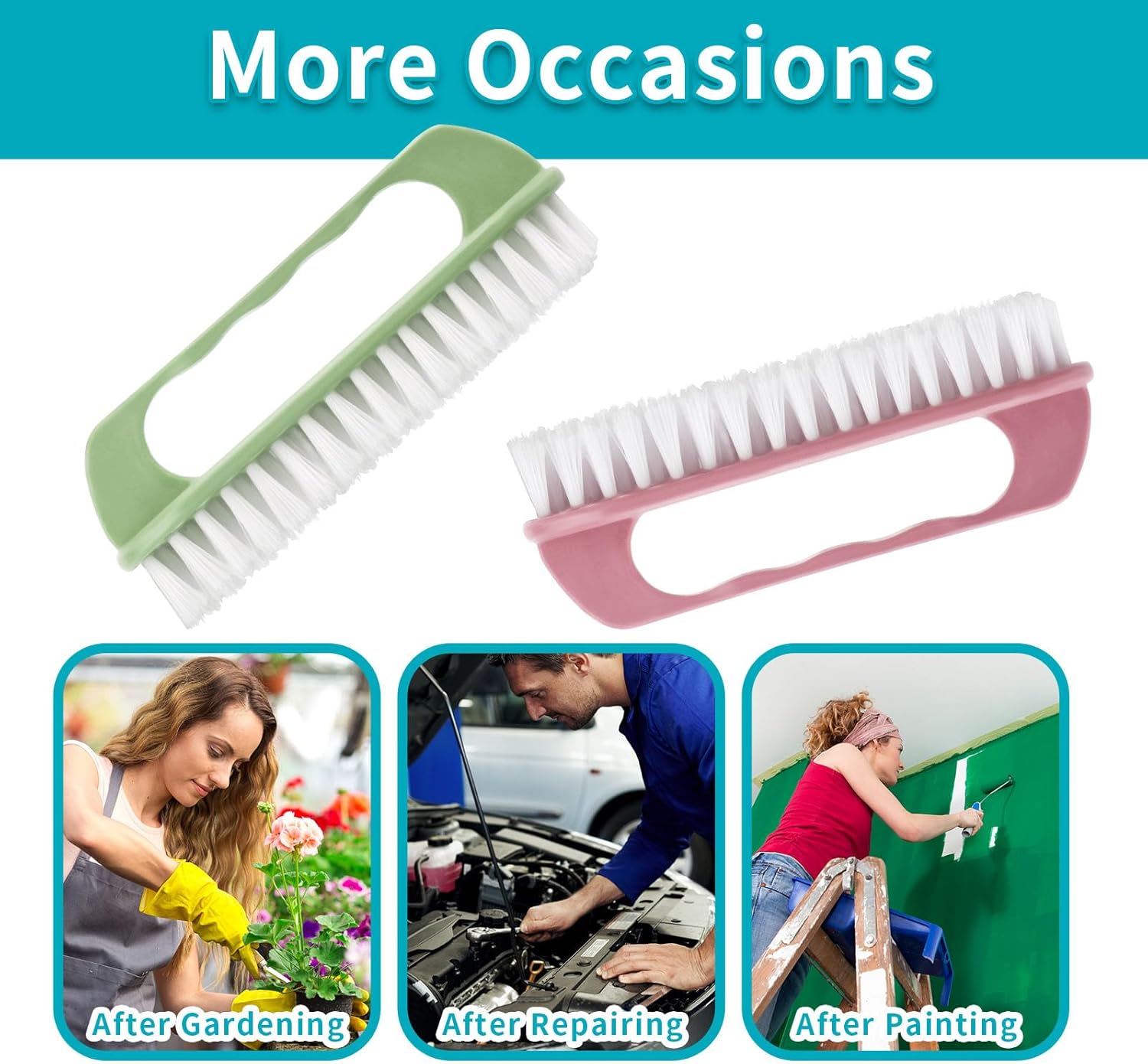 Hand Nail Cleaning Brush, 2 Pcs Durable Stiff Bristles Fingernails Scrub Cleaner with Handle(Pink, Green) - Image 7