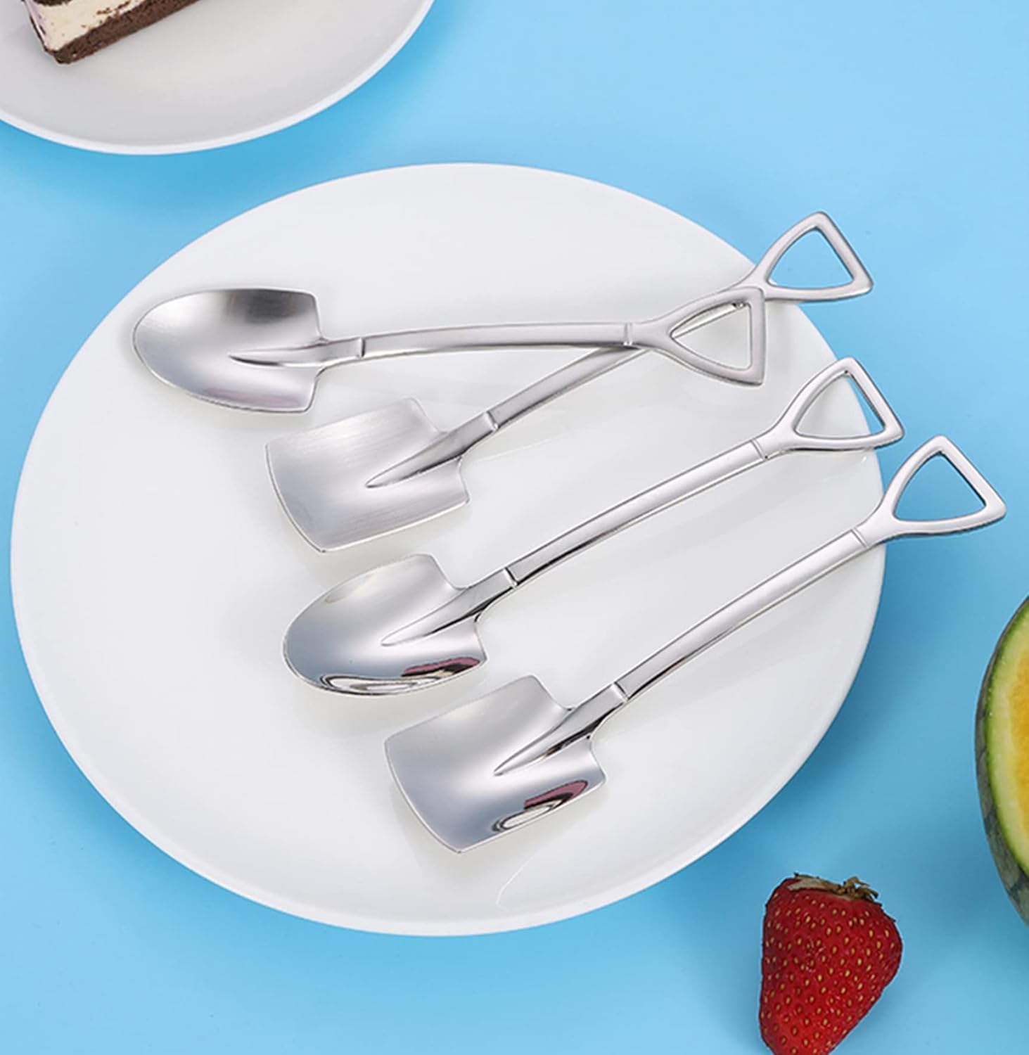 Fruit Dessert Shovel Spoons Set 4PCS, 6 inch Stainless Steel Mixed Dinner Teaspoon Spoons for Dessert Coffee Tea Ice Cream Fruit Cake for Home Kitchen Restaurant - Image 2