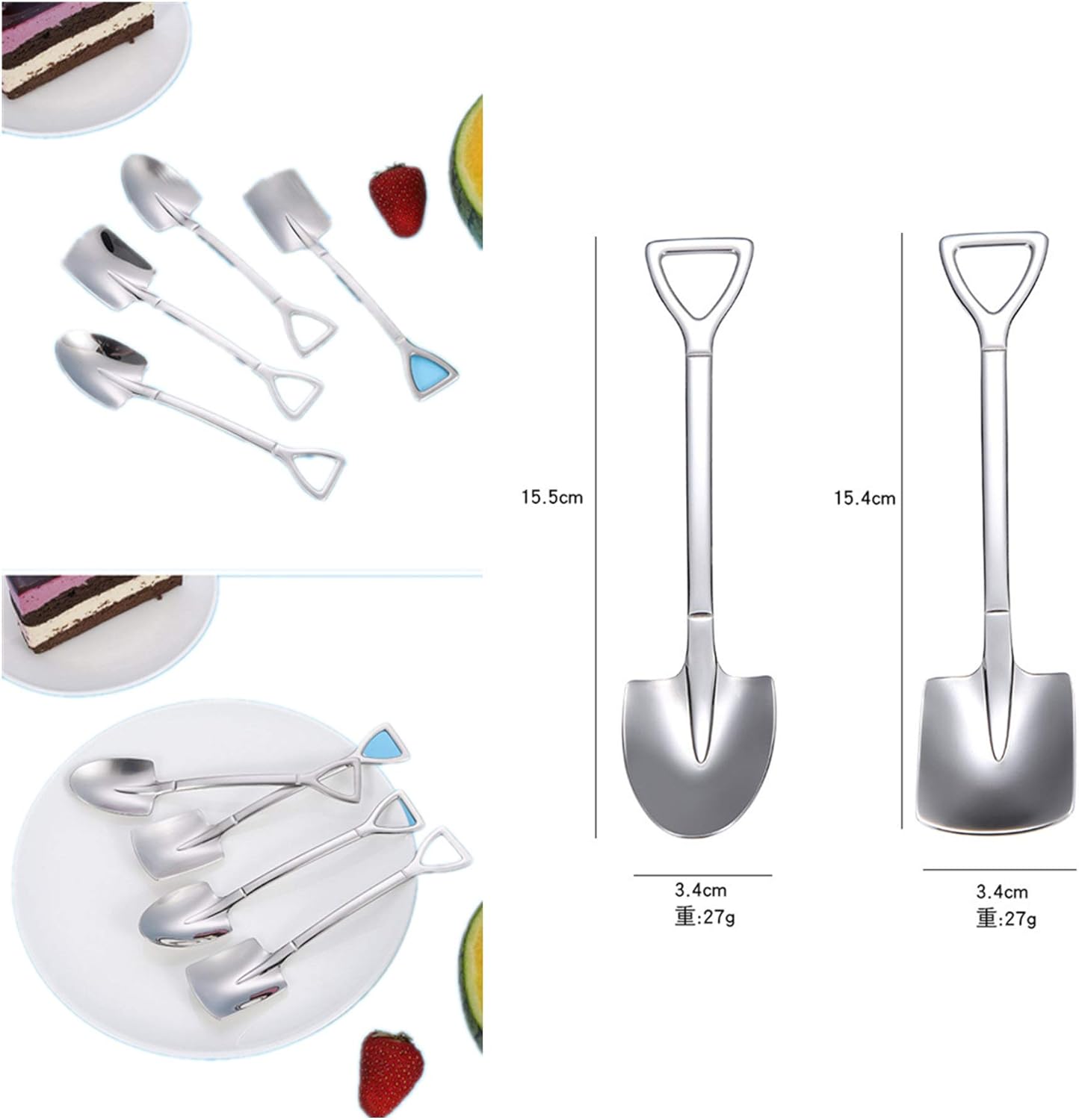 Fruit Dessert Shovel Spoons Set 4PCS, 6 inch Stainless Steel Mixed Dinner Teaspoon Spoons for Dessert Coffee Tea Ice Cream Fruit Cake for Home Kitchen Restaurant - Image 3