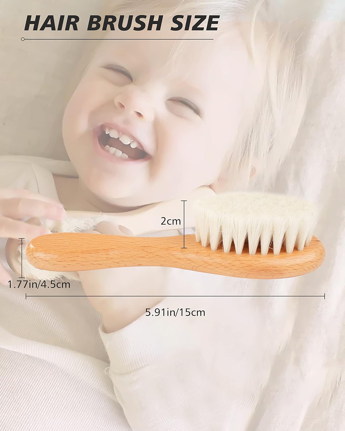Baby Hair Brush, 2 Pcs Baby Hair Brush with Wooden Handle, Natural Soft Goat Bristles Cradle Cap Brush for Newborns & Toddlers - Image 4