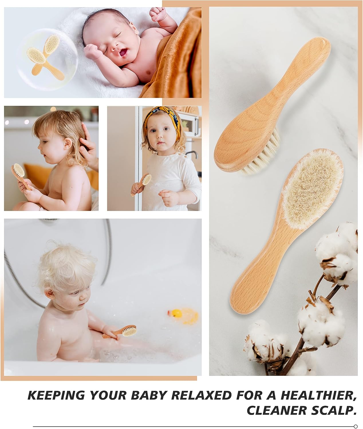 Baby Hair Brush, 2 Pcs Baby Hair Brush with Wooden Handle, Natural Soft Goat Bristles Cradle Cap Brush for Newborns & Toddlers - Image 5