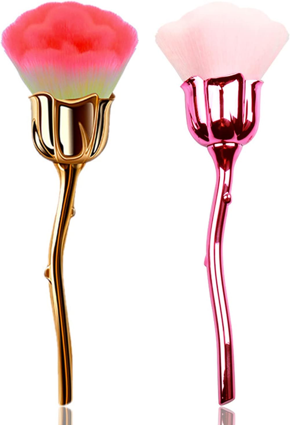 2 Pieces Rose Makeup Brushes Blush Brush Super Large Face Powder Makeup Brushes kabuki brushes for Powder Cosmetic Nail Dust Brush Loose Powder Brush Makeup Manicure (Gold/Pink) - Image 1