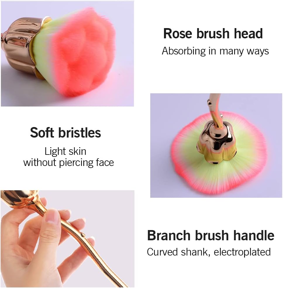 2 Pieces Rose Makeup Brushes Blush Brush Super Large Face Powder Makeup Brushes kabuki brushes for Powder Cosmetic Nail Dust Brush Loose Powder Brush Makeup Manicure (Gold/Pink) - Image 3