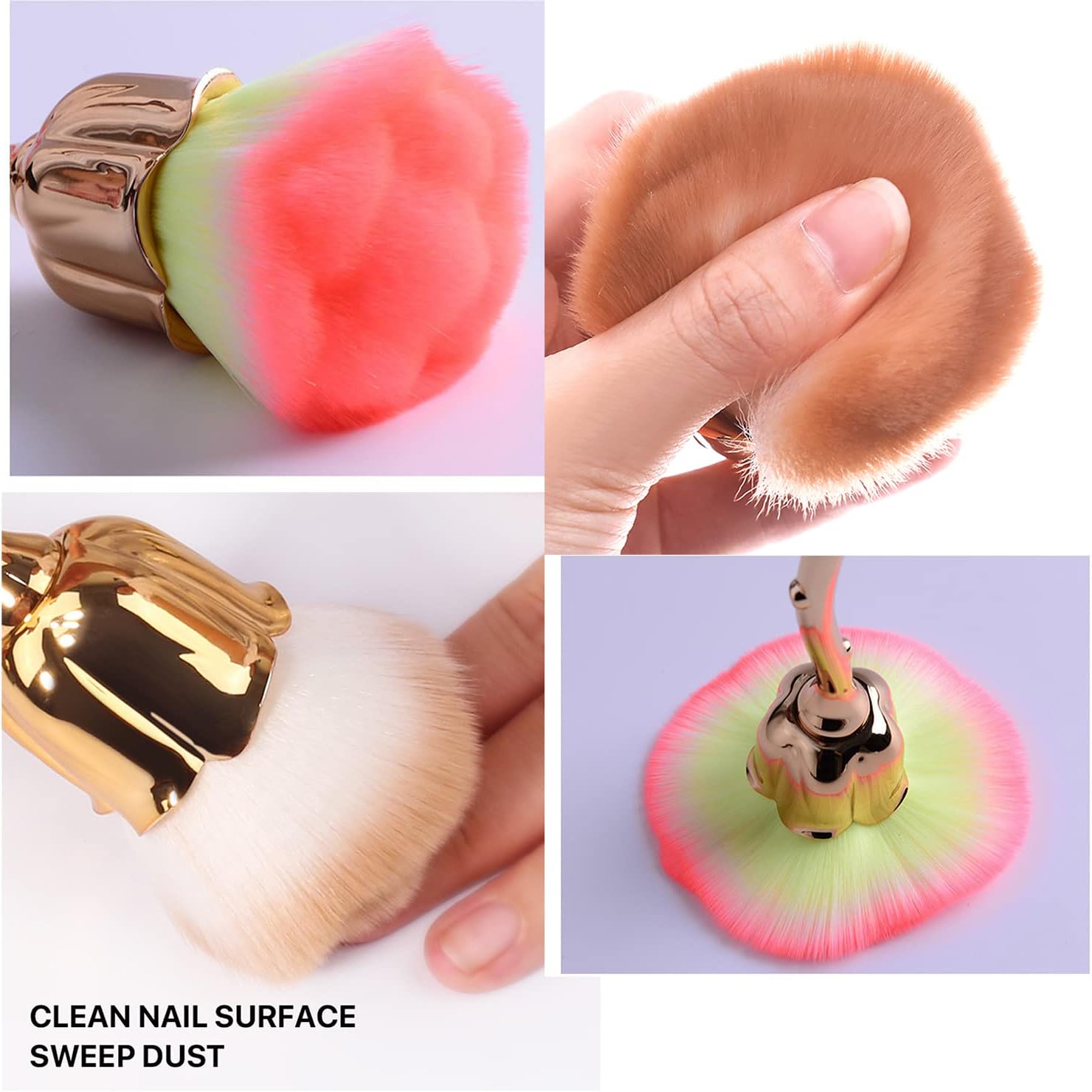 2 Pieces Rose Makeup Brushes Blush Brush Super Large Face Powder Makeup Brushes kabuki brushes for Powder Cosmetic Nail Dust Brush Loose Powder Brush Makeup Manicure (Gold/Pink) - Image 5