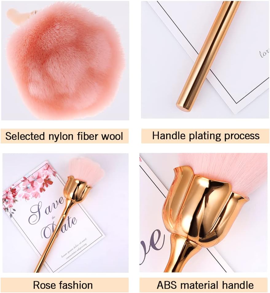 2 Pieces Rose Makeup Brushes Blush Brush Super Large Face Powder Makeup Brushes kabuki brushes for Powder Cosmetic Nail Dust Brush Loose Powder Brush Makeup Manicure (Gold/Pink) - Image 6