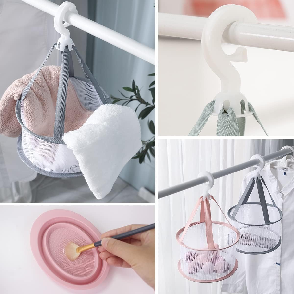 Makeup Brush Cleaning Mat & Hanging Drying Net, Foldable Silicone Makeup Brush Cleaner Brush Cleaning Pad cleaning bowl with Mesh Drying Rack Basket to dry Makeup Sponge, powder puff, brush (Purple) - Image 6
