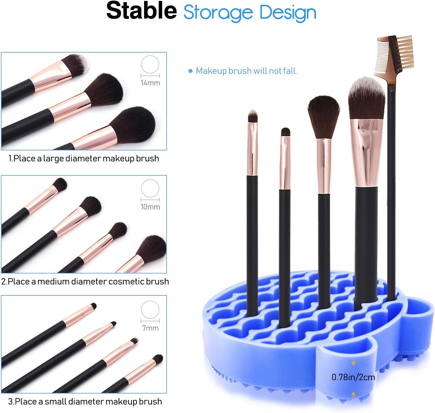Makeup Brush Cleaning Mat, 2 in 1 Silicone Brush Cleaner Pad with Brushes Drying Holder,Portable Travel Cosmetic Brush Dryer Pad Washing Tool, Blue - Image 2
