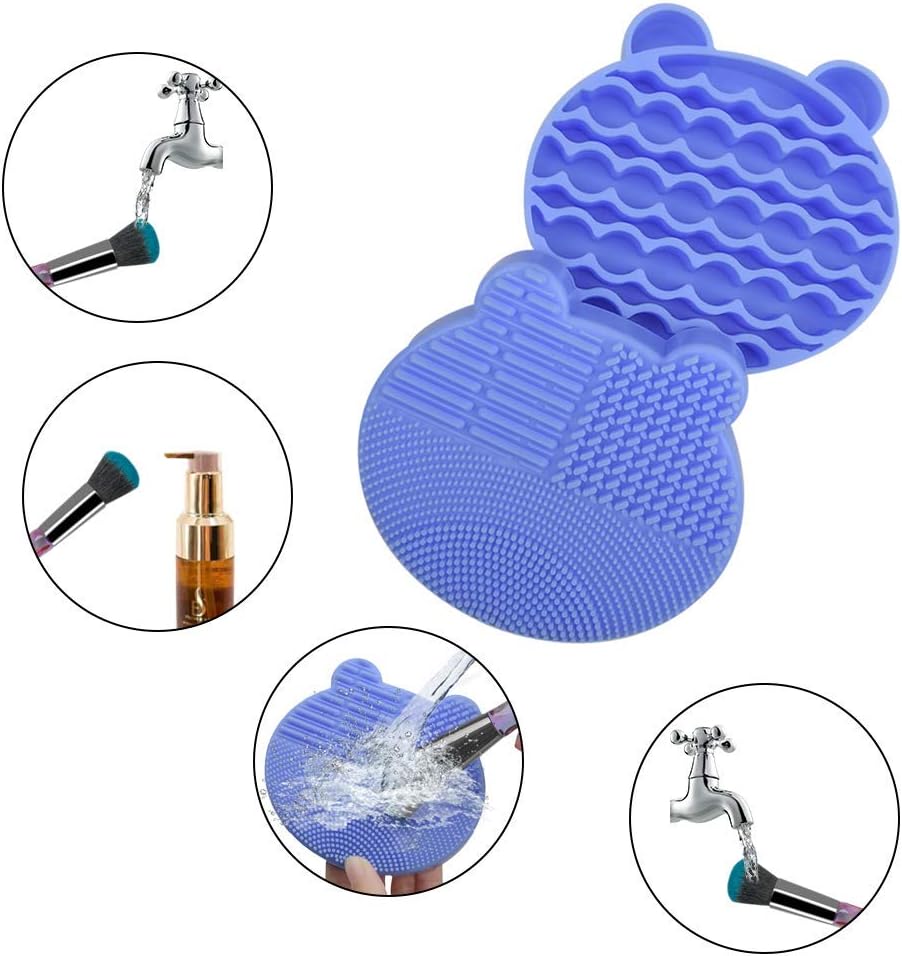 Makeup Brush Cleaning Mat, 2 in 1 Silicone Brush Cleaner Pad with Brushes Drying Holder,Portable Travel Cosmetic Brush Dryer Pad Washing Tool, Blue - Image 7