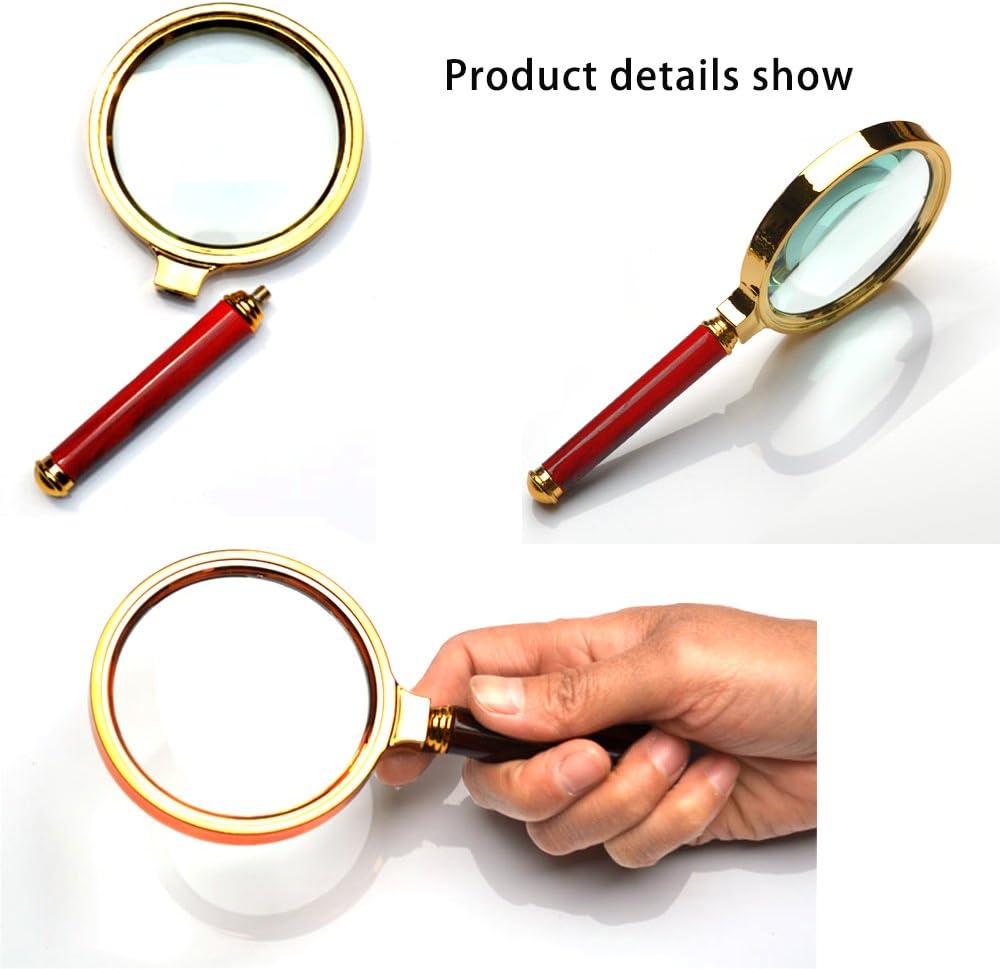 10X Handheld Magnifier Antique Mahogany Handle Magnifier Reading Magnifying Glass for Reading Book, Inspection, Coins, Insects, Rocks, Map, Crossword Puzzle - Image 3