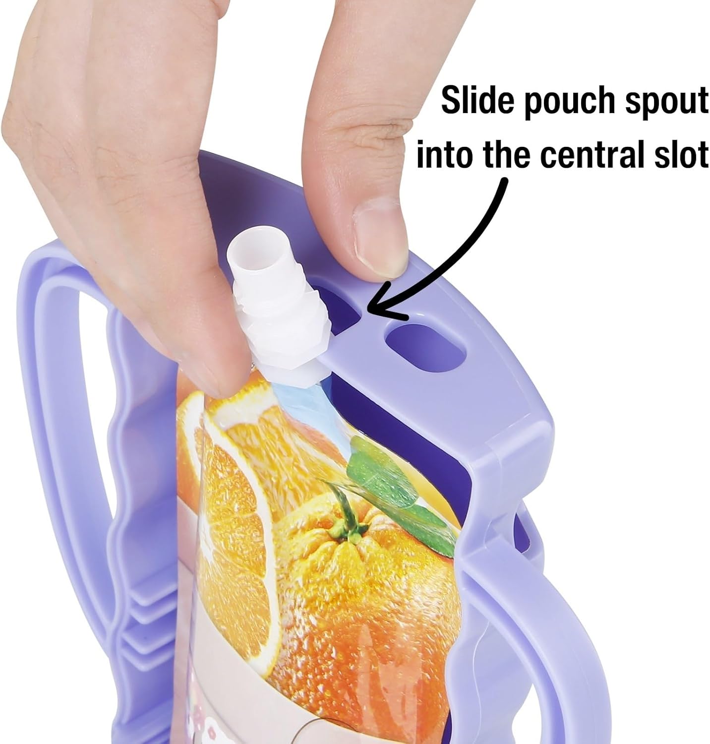 2 Pack Pouch Holder No Squeeze, Baby Food Pouch Juice Boxe Holder with Handle for Food Pouches and Drinks, Blue/Purple - Image 3