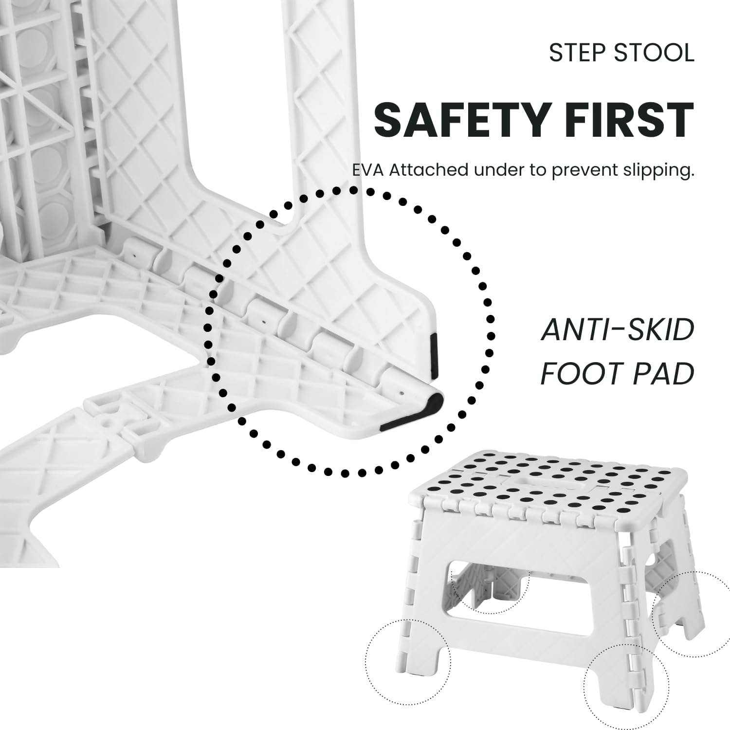 Folding Step Stool, 9 Inch Lightweight Foldable Stool Kids Step Stool for Kitchen Bathroom Home Bedroom, Sturdy Kid Foot Stepping Stool, White - Image 4