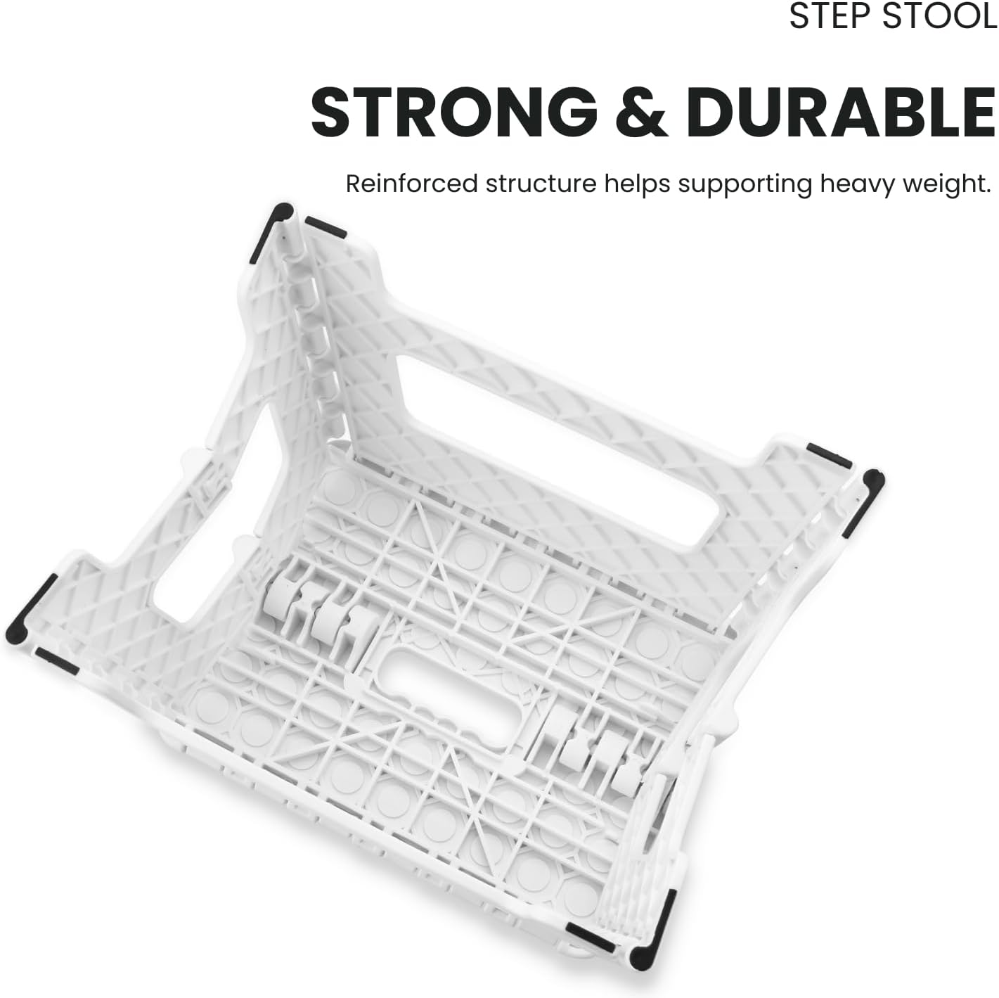 Folding Step Stool, 9 Inch Lightweight Foldable Stool Kids Step Stool for Kitchen Bathroom Home Bedroom, Sturdy Kid Foot Stepping Stool, White - Image 5