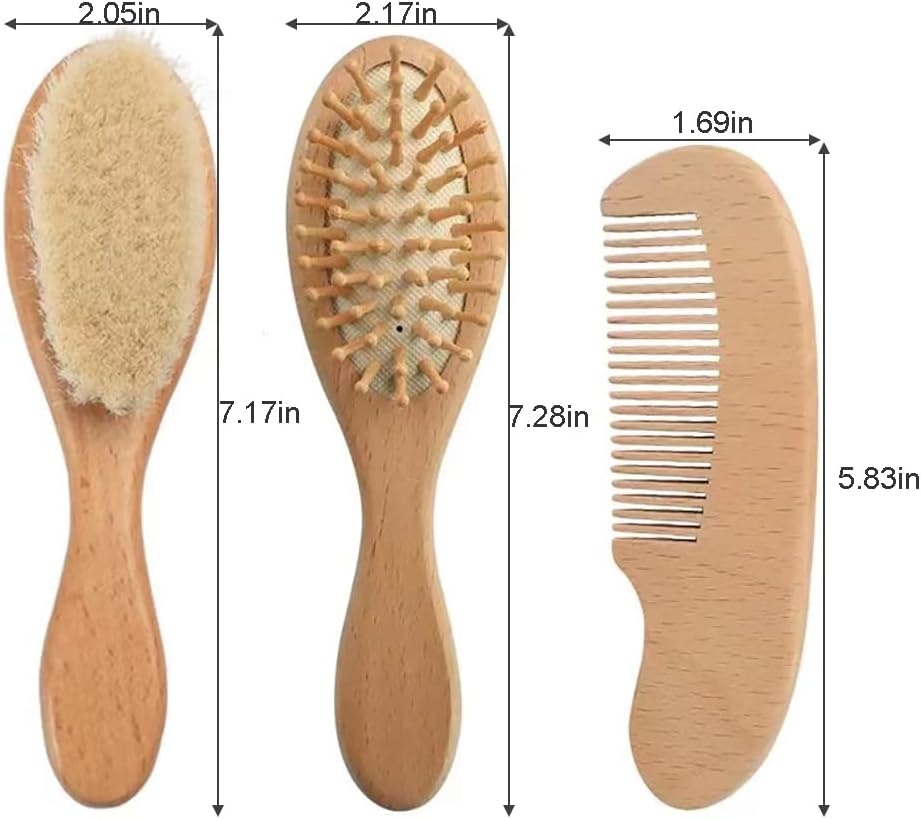 Baby Hair Brush and Comb Set for Newborn| Natural Wooden Hairbrush with Soft Goat Bristles, Pear Wood Comb and Wooden Massage Brush for Infant, Toddler, Kids - Image 5