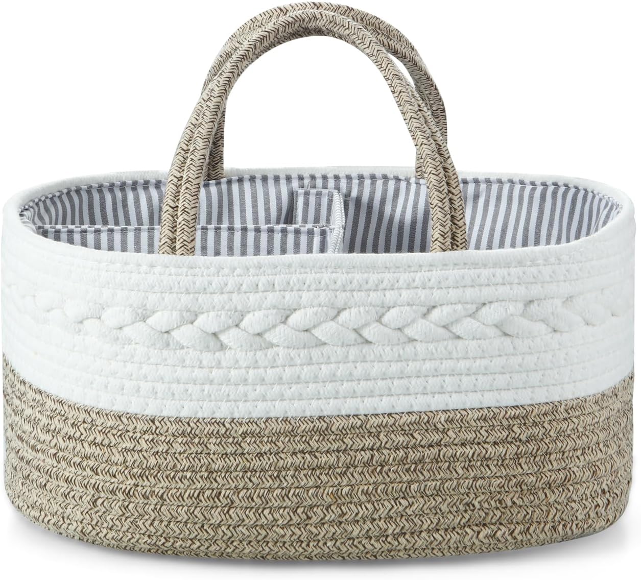 Baby Diaper Caddy Organizer, Portable Nursery Organizers and Storage Baby Basket, Cotton Rope Diaper Organizer for Baby Shower Gifts Newborn Infants - Brown - Image 1
