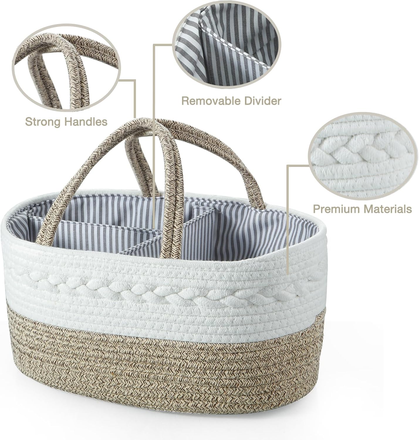 Baby Diaper Caddy Organizer, Portable Nursery Organizers and Storage Baby Basket, Cotton Rope Diaper Organizer for Baby Shower Gifts Newborn Infants - Brown - Image 2