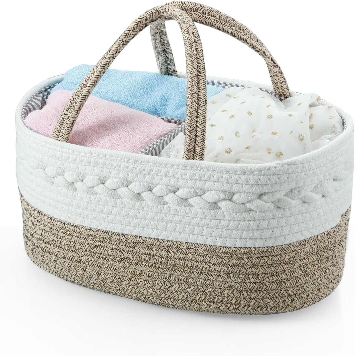 Baby Diaper Caddy Organizer, Portable Nursery Organizers and Storage Baby Basket, Cotton Rope Diaper Organizer for Baby Shower Gifts Newborn Infants - Brown - Image 3
