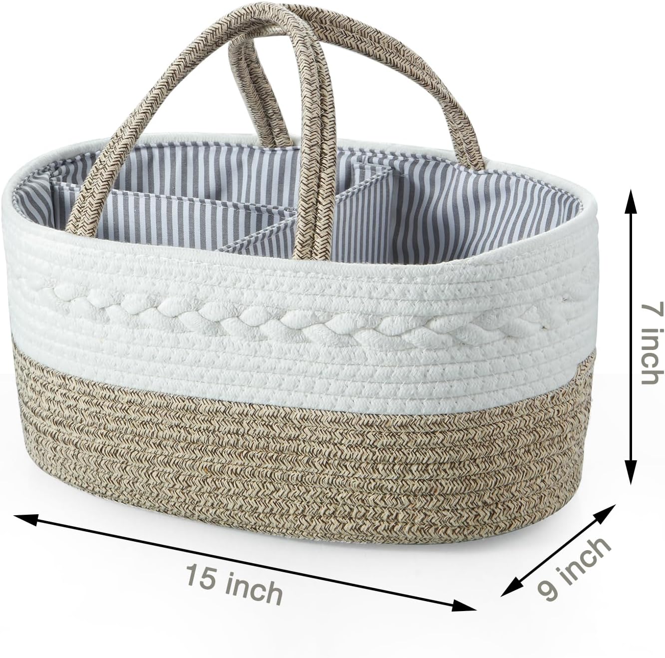 Baby Diaper Caddy Organizer, Portable Nursery Organizers and Storage Baby Basket, Cotton Rope Diaper Organizer for Baby Shower Gifts Newborn Infants - Brown - Image 4