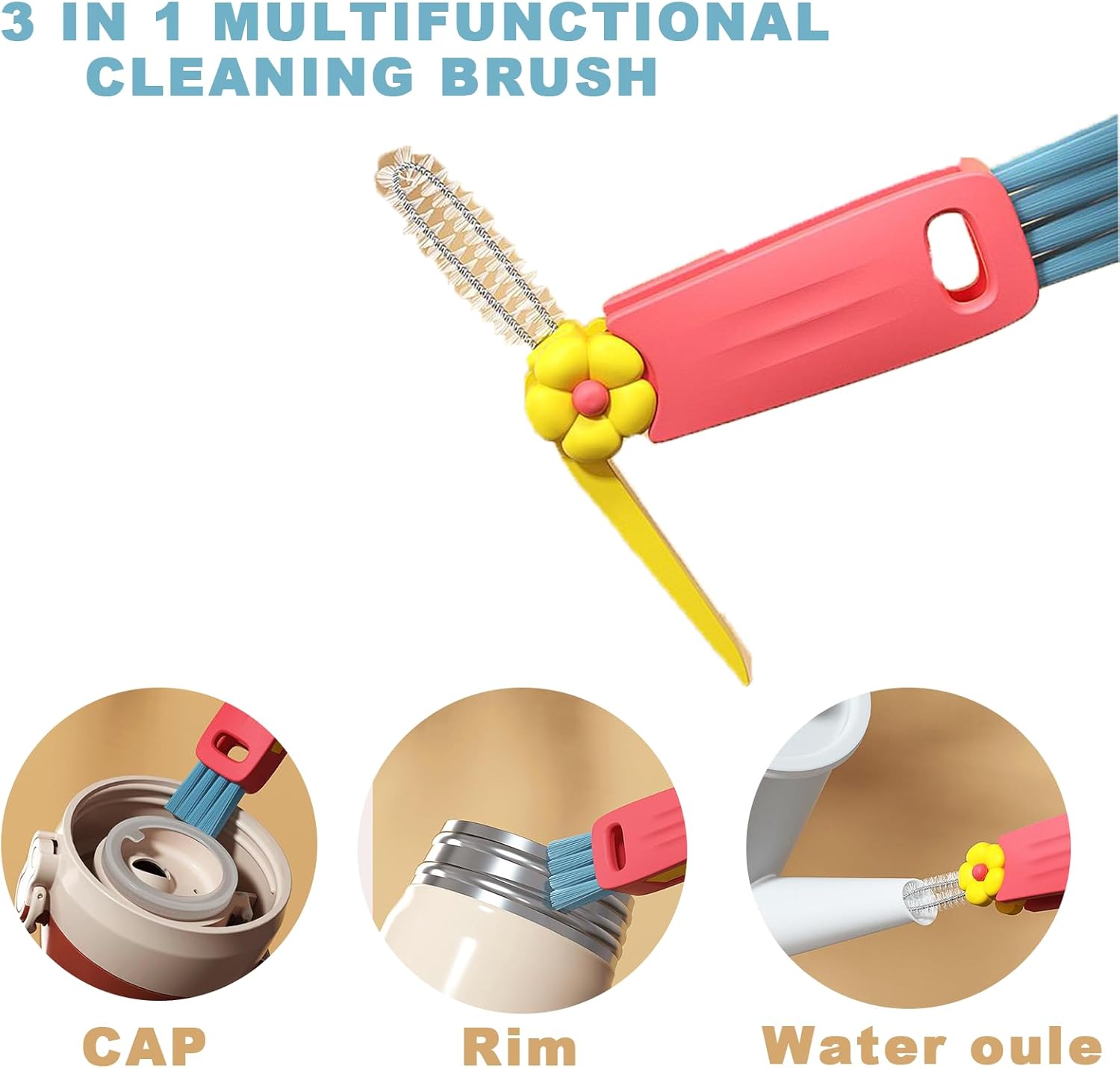 3 Pack 3-in-1 Cup Lid Cleaning Brush Set, Multifunctional Crevice Cleaner Tool for Bottle Gaps, Straw & Sealed Lid, Portable Brush for Food Storage Containers - Image 6