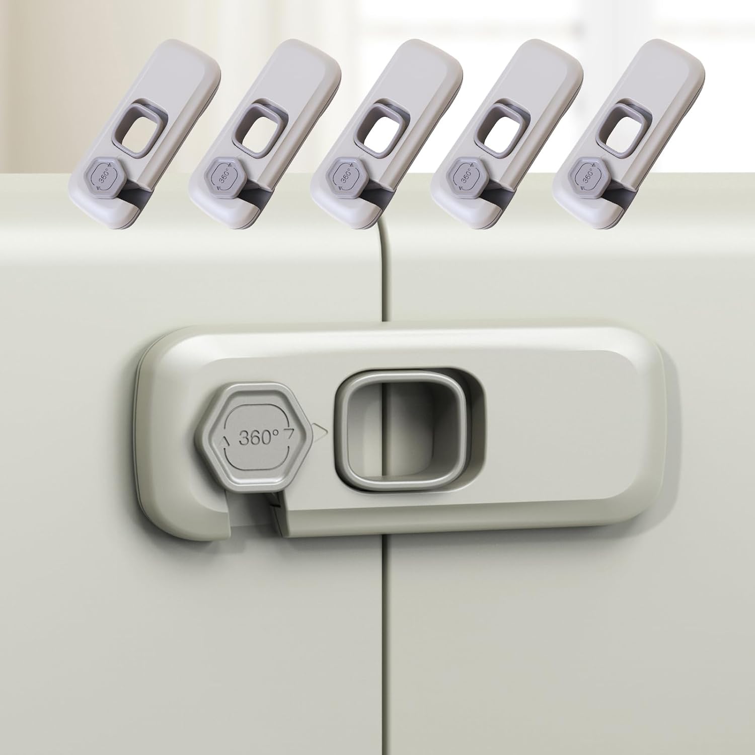 5 Pack Fridge Locks Child Safey, Child Freezer Lock, Baby Fridge Door Latches with Adhesive, Child Locks for Cabinets, Cupboard, Ovens - Image 1