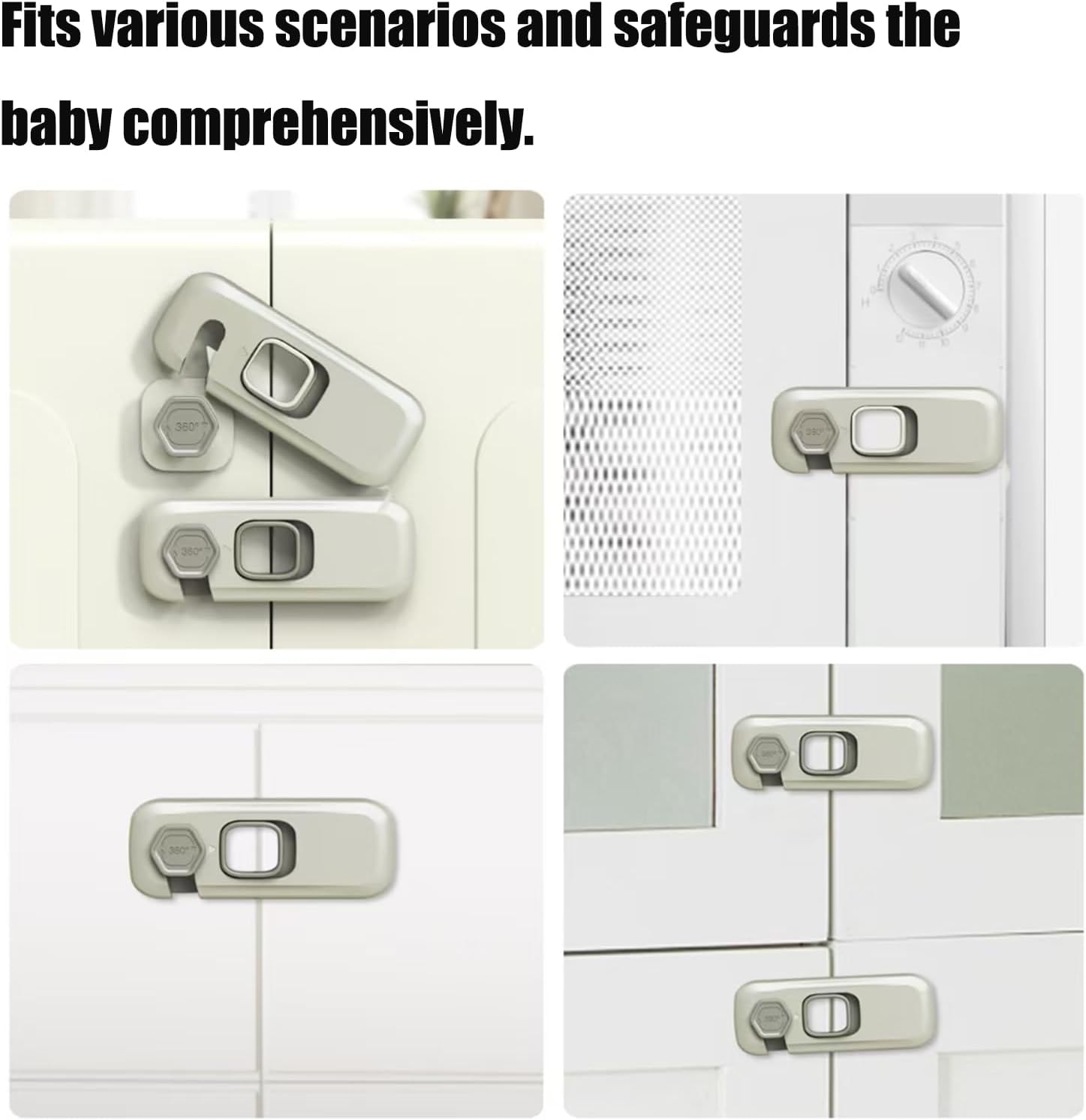 5 Pack Fridge Locks Child Safey, Child Freezer Lock, Baby Fridge Door Latches with Adhesive, Child Locks for Cabinets, Cupboard, Ovens - Image 2