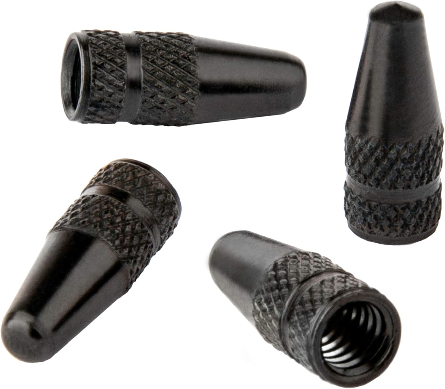 Presta Valve Caps - Anodized Aluminum - Use On Presta/French Valves - Designs: Bullet, Rocket, Hamburger, Pocket Rocket (4 Pack) - Image 1