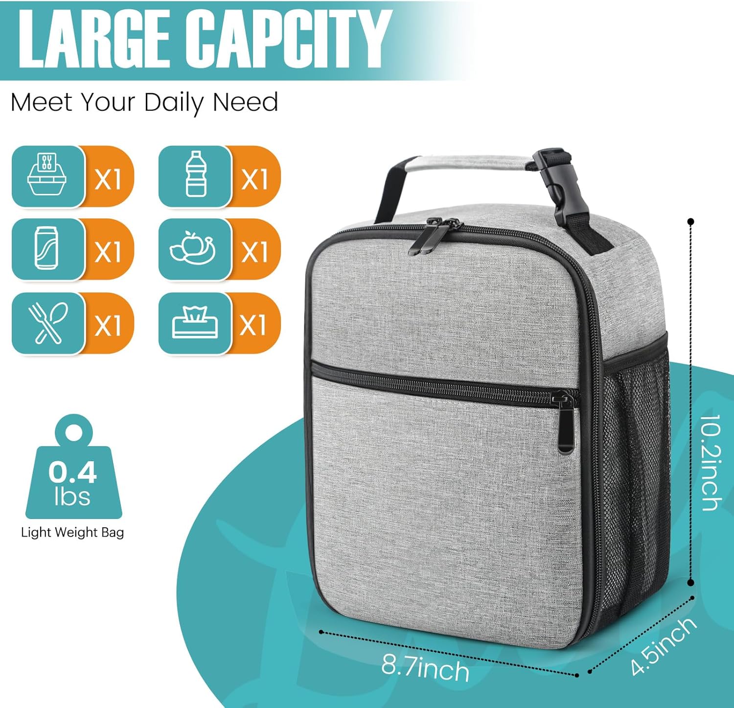 Lunch Bag for Men/Women, Reusable Lunch Box for Adult, Small Insulated Lunch Box, Lunch Tote Bag for Office, Work, Picnic - Image 2