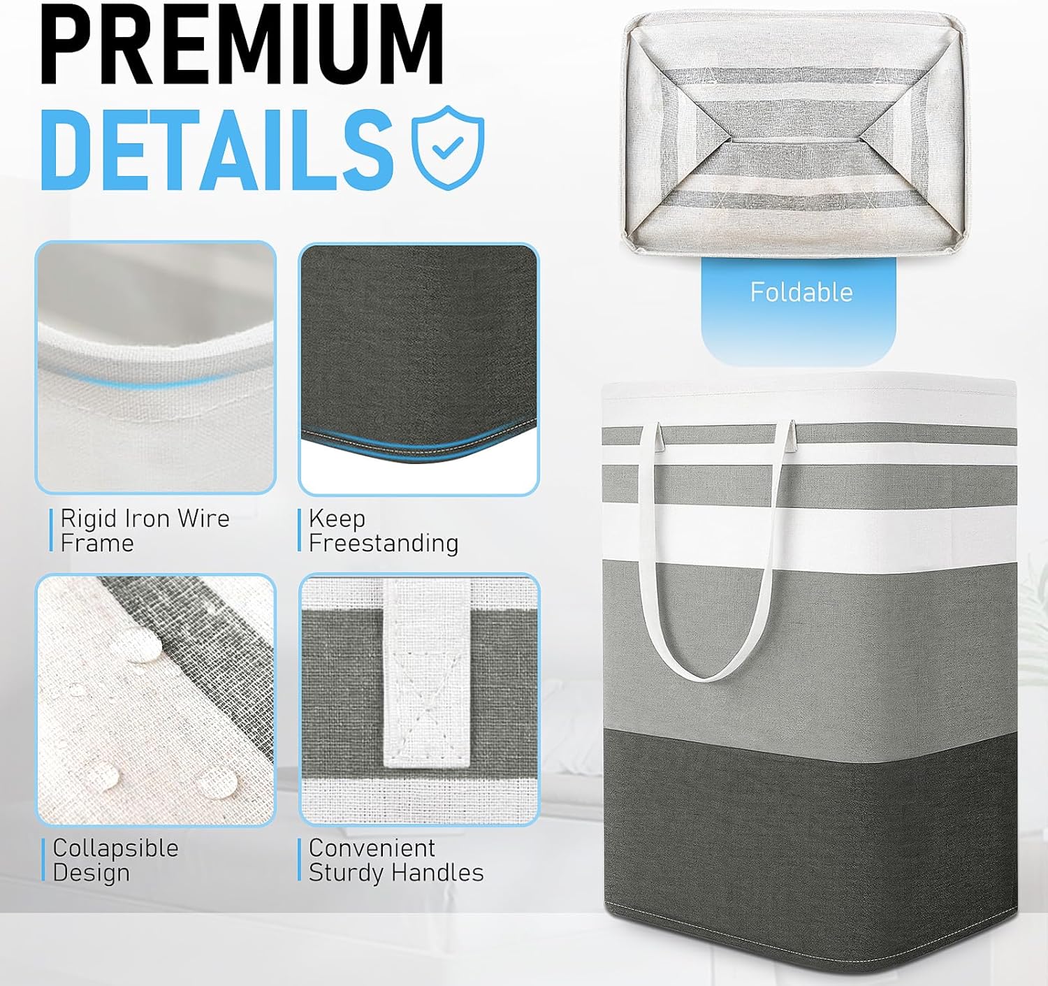Freestanding Laundry Basket Collapsible Laundry Hamper 2-Pack Large Clothes Storage Bin Foldable Laundry Baskets for Bedroom, Bathroom, Laundry Room - Image 3