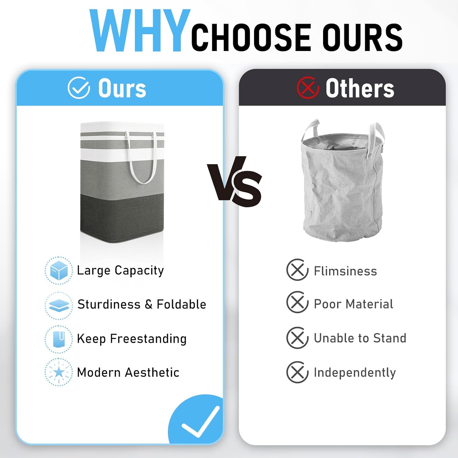 Freestanding Laundry Basket Collapsible Laundry Hamper 2-Pack Large Clothes Storage Bin Foldable Laundry Baskets for Bedroom, Bathroom, Laundry Room - Image 4