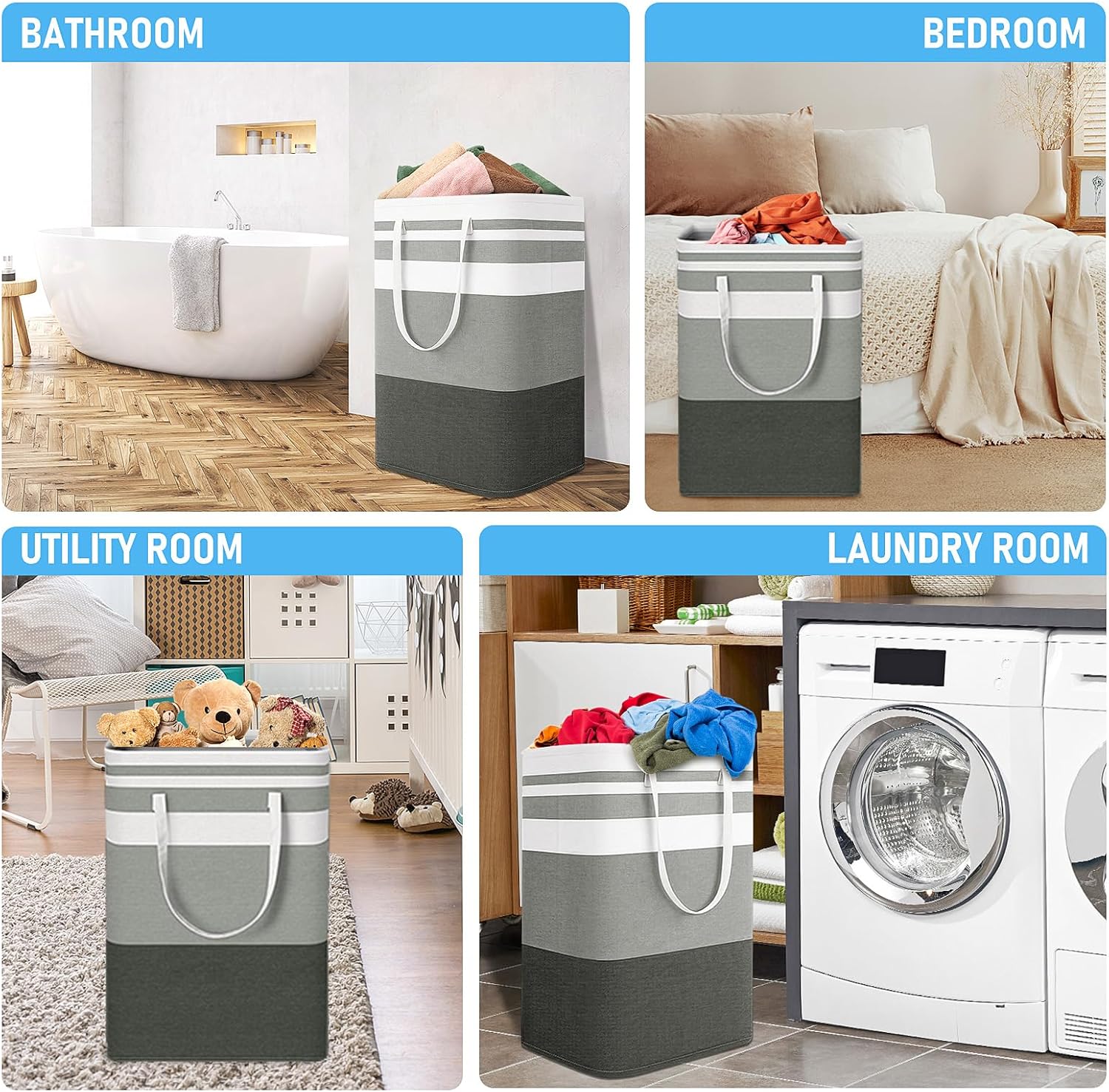 Freestanding Laundry Basket Collapsible Laundry Hamper 2-Pack Large Clothes Storage Bin Foldable Laundry Baskets for Bedroom, Bathroom, Laundry Room - Image 7
