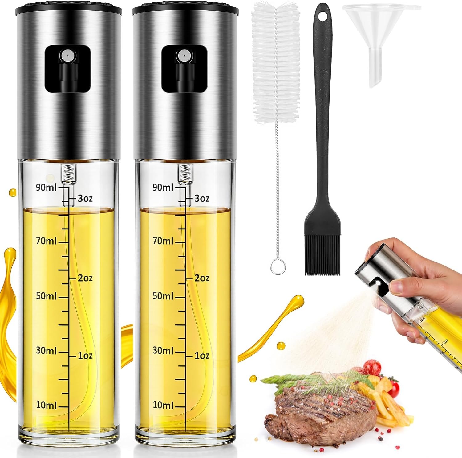 Oil Spray Bottle 2Pcs: Olive Sprayer for Cooking, Olive Oil Dispenser Bottle for Kitchen Gadgets,Food-grade Glass Oil Mister for Air Fryer, Frying, Salad, BBQ (2) - Image 1